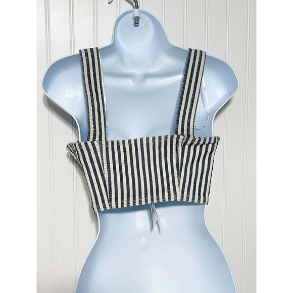 Zara Striped Denim Crop Bodice Tank Top Sleeveless‎ Blue White Small - Picture 5 of 12